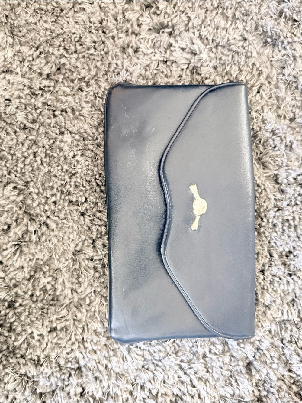 Vintage Navy Blue Envelope Clutch Gold Knot Accent